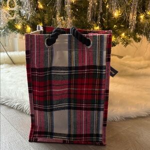 NEW Flannel Plaid Wine Tote Bag with black Rope Handles